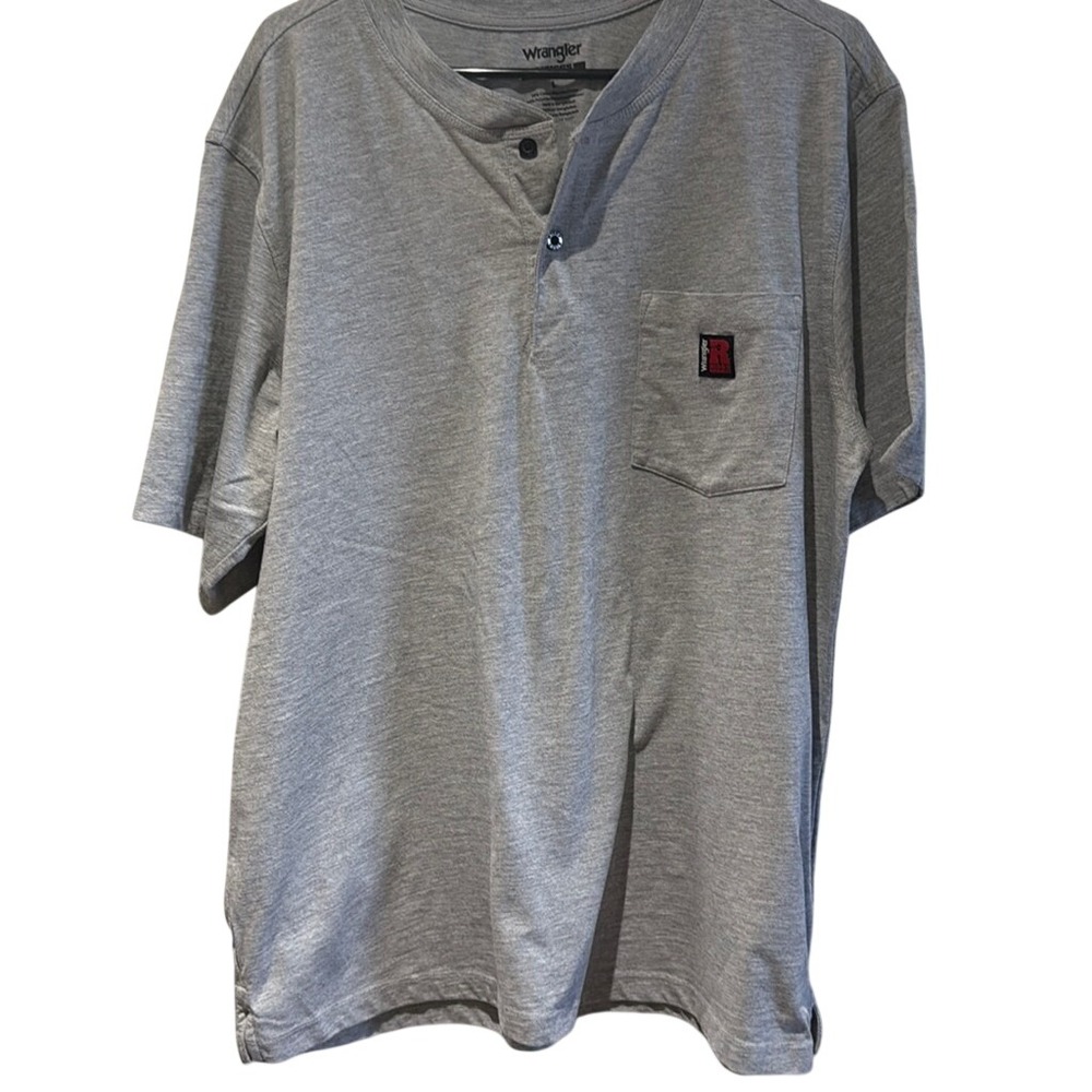 Wrangler Riggs Workwear Mens Gray Henley Short‎ Sleeve Pocket T-Shirt Large